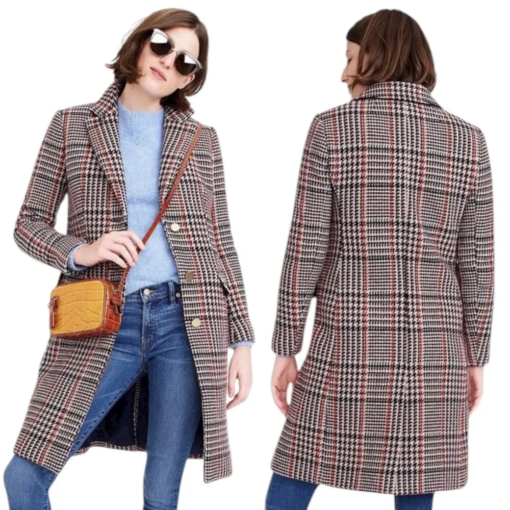 J. Crew Wool Blend Single Breasted Topcoat Cabernet Plaid Size 6 - Picture 2 of 12